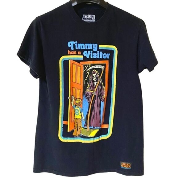 Steven Rhodes Black Grim Reaper Timmy Has A Visitor Graphic Shirt Sz S - Picture 1 of 9